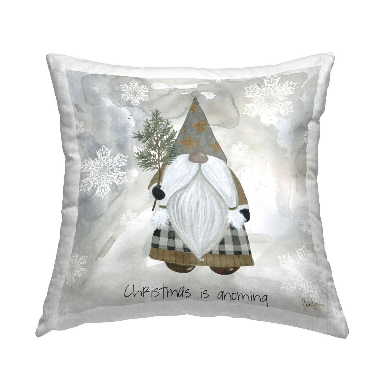 Stupell Industries Seasonal Gnome Holding Holiday Pine Snowflakes Throw Pillow